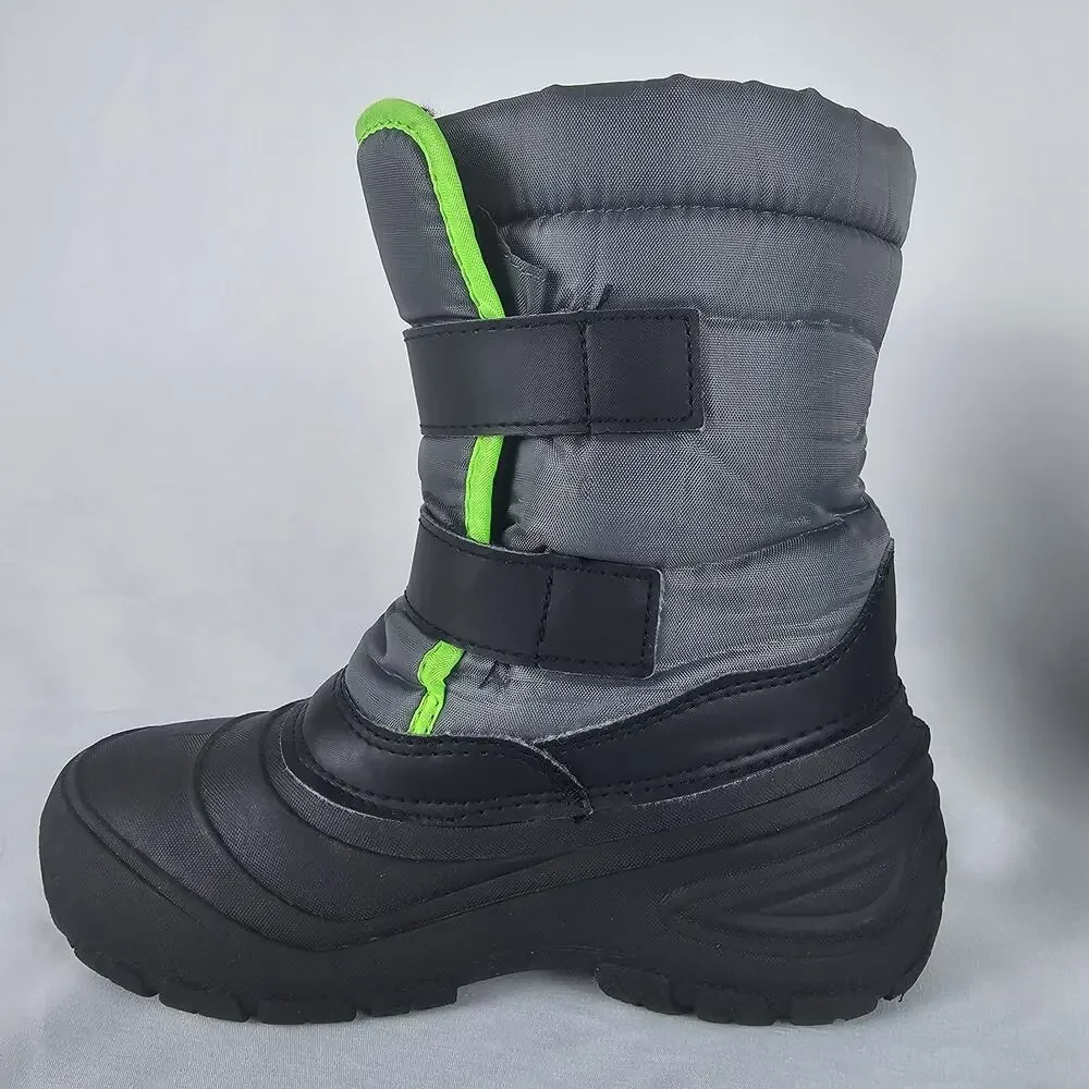 Wonder Nation Boys Winter Snow Boots Gray Neon Green Youth Size 2 Waterproof